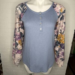 Cottagecore Cabincore Susan Graver Weekend Waffle Knit Top Lace Sleeve XXS